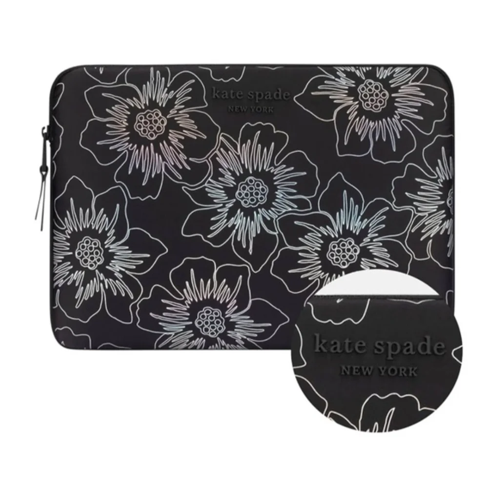 NWT Kate Spade Black & White Floral Laptop Sleeve